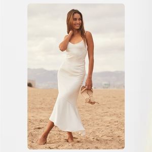 Lulu’s Strictly Romance White Satin Asymmetrical Tiered Midi Dress - NWT!!